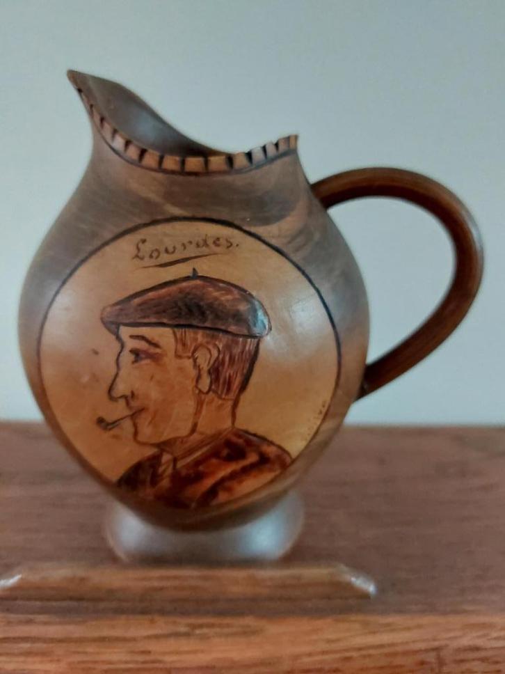 Houten kan Lourdes Man met pijp, Antiek en Kunst, Kunst | Beelden en Houtsnijwerken, Ophalen of Verzenden