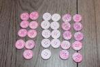 Houten knopen met bloem print - roze 17mm 28st #1622, Ophalen of Verzenden, Nieuw, Knoop of Knopen