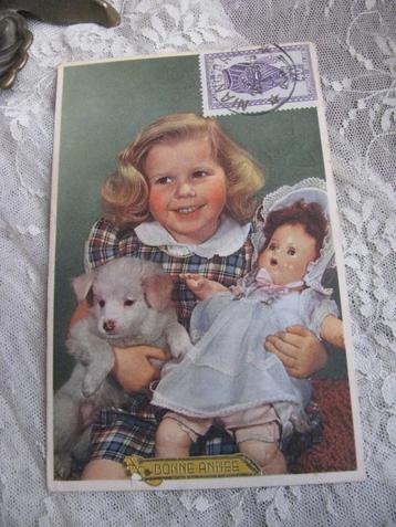 Oude Kaart uit 1952 - Meisje met Pop & Puppy / Congo beschikbaar voor biedingen
