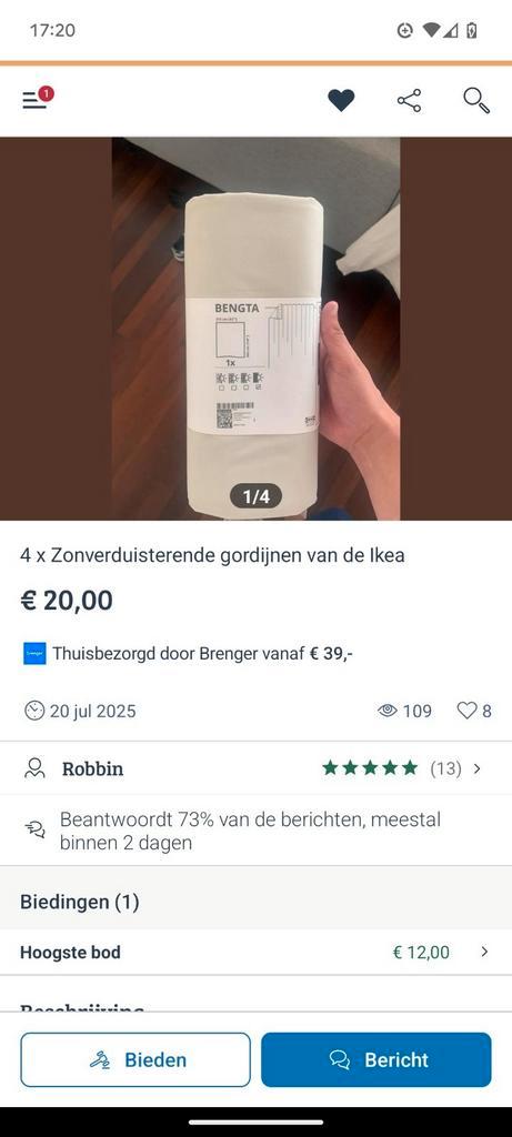 WaarschuwingRobbin Lombarts Bengta IKEA stuur je het nog op?, Huis en Inrichting, Stoffering | Gordijnen en Lamellen, Nieuw, Minder dan 100 cm