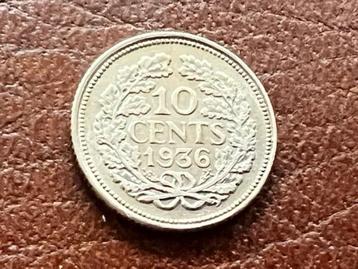 zilveren 10 cent munt Wilhelmina 1936 beschikbaar voor biedingen