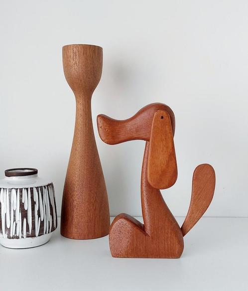 Vintage teak houten teckel, Antiek en Kunst, Kunst | Designobjecten, Ophalen of Verzenden