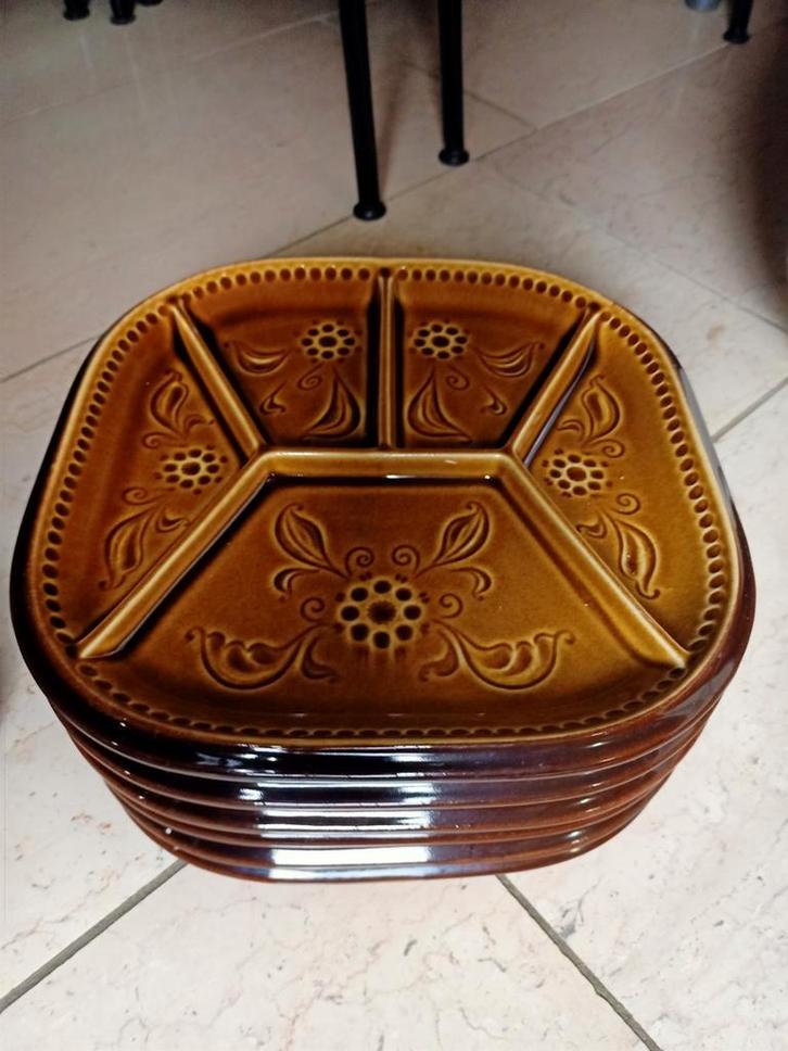 Vintage Fondue Borden 6 stuks - Nieuwstaat!, Huis en Inrichting, Keuken | Servies, Zo goed als nieuw, Bord(en), Overige stijlen