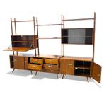 Vintage modulair wandsysteem | massief houten wandmeubel, Huis en Inrichting, Met deur(en), Eikenhout, 25 tot 50 cm, 200 tot 250 cm