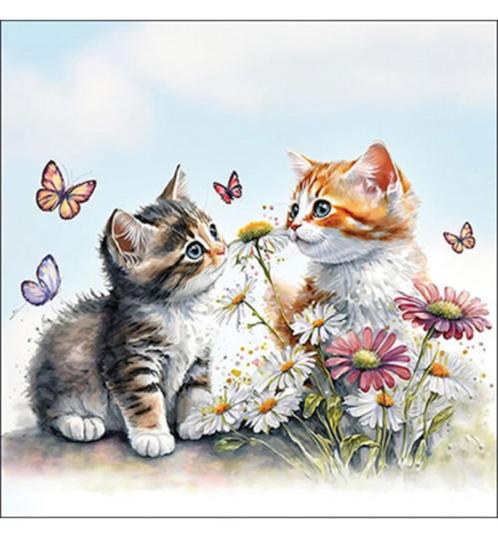 Ambiente servet kittens in flower field 33 x 33 cm 13319355, Hobby en Vrije tijd, Knutselen, Nieuw, Materiaal, Ophalen of Verzenden