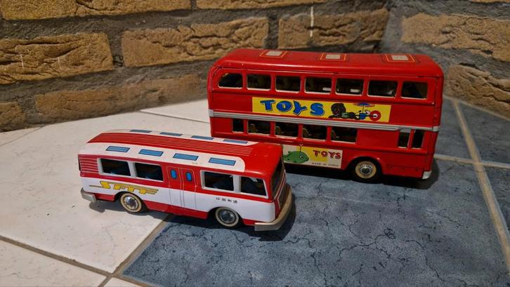 Vintage bus en dubbeldekker bus (blik), Antiek en Kunst, Antiek | Speelgoed, Ophalen of Verzenden