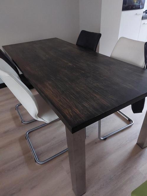 Eettafel massief eiken met RVS poten, Bijenkorf, Huis en Inrichting, Tafels | Eettafels, Gebruikt, 50 tot 100 cm, 150 tot 200 cm