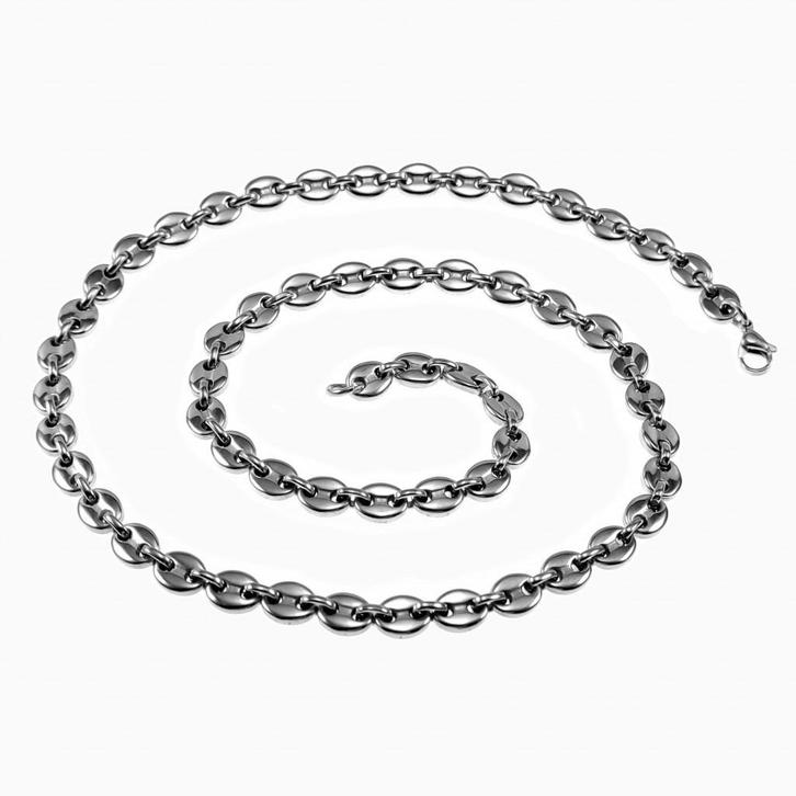 60cm x 7mm Koffieboon Ketting Unisex Stalen Zilverkleur, Sieraden, Tassen en Uiterlijk, Kettingen, Nieuw, Overige materialen, Zilver