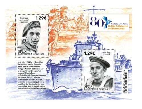Jaar 2024 St-Pierre Miquelon. Bloc 2 timbres 80ème anniversa, Postzegels en Munten, Postzegels | Amerika, Postfris, Noord-Amerika