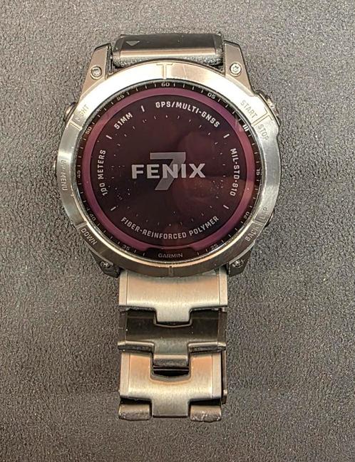 Garmin Fenix 7x Titanium Solar Sapphire, Sieraden, Tassen en Uiterlijk, Sporthorloges, Gebruikt, Android, Zwart, Afstand, Calorieverbanding