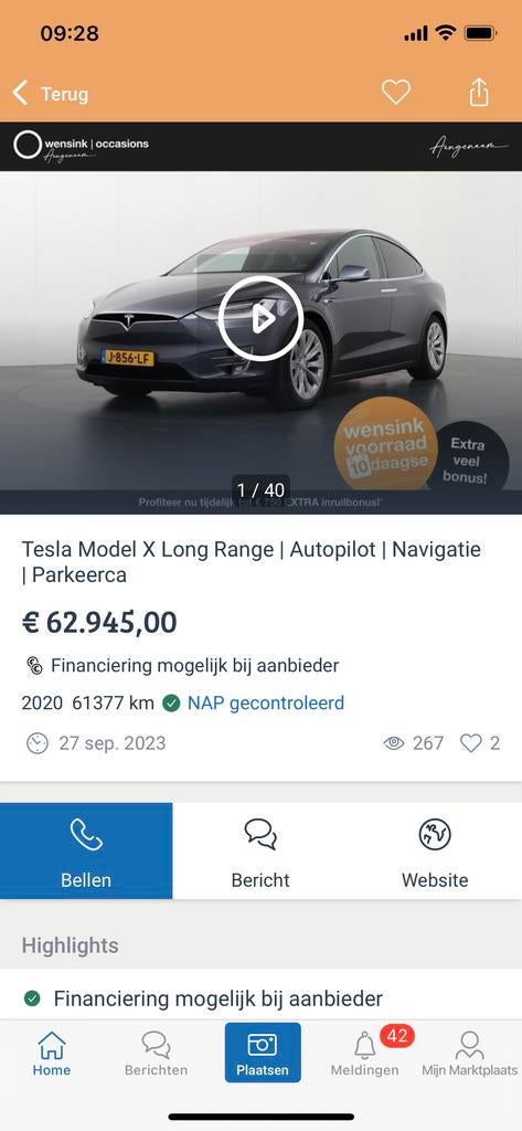 Tesla Model X 2020 Grijs, Auto's, Tesla, Model X, 124 €/maand, 38 min, Alcantara