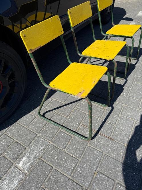 Vintage buisframe slede stoelen (kind) jaren 50 mid century, Huis en Inrichting, Stoelen, Gebruikt, Eén, Hout, Metaal, Overige materialen