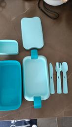 lunchbakje lunchbox met mes vork lepel en inzetbakje, Huis en Inrichting, Ophalen of Verzenden, Zo goed als nieuw, Blauw, Overige typen