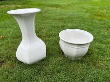 Witte Vaas  en bloempot - Aardewerk/Porselein beschikbaar voor biedingen