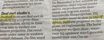 Out of Africa, Robert Redford, oscar nominatie beschikbaar voor biedingen