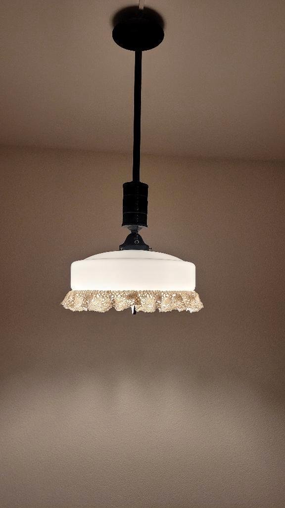 hanglamp antiek uitschuifbaar, glazen kap, Antiek en Kunst, Antiek | Lampen, Ophalen