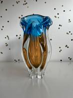 Blauw/Oranje Glazen Vaas - Josef Hospodka, 50 tot 75 cm, Blauw, Ophalen of Verzenden, Glas