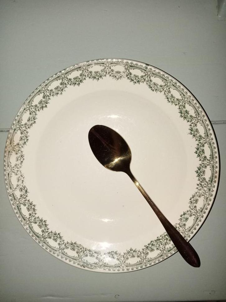 Brocante oud diep bord Boch la Louviere groen Carlotta, Antiek en Kunst, Antiek | Servies los, Ophalen of Verzenden