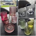 Waxinelichthouders glas (roze/groen/grijs), Ophalen of Verzenden, Zo goed als nieuw, Overige materialen, Grijs