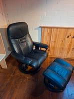 Verstelbare relax stoel en hocker., Huis en Inrichting, Ophalen, Gebruikt, Zwart, Leer