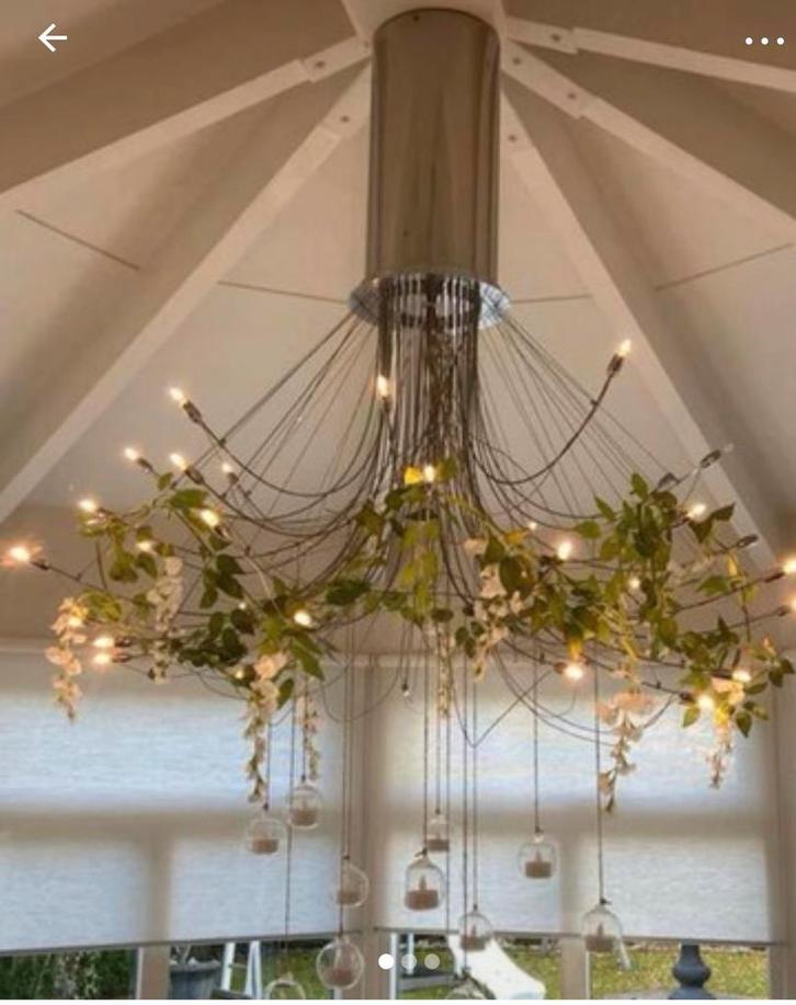 Unieke Halogeen Hanglamp met Decoratie, Huis en Inrichting, Lampen | Hanglampen, Zo goed als nieuw, 75 cm of meer, Glas, Ophalen of Verzenden