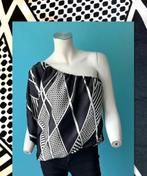 Vintage Lussile one-shoulder zijden blouse maat L, Lusille, Verzenden, Zo goed als nieuw, Zwart