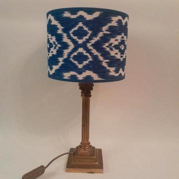 Unieke schemerlamp vintage chic goud Ikat blauw wit beschikbaar voor biedingen