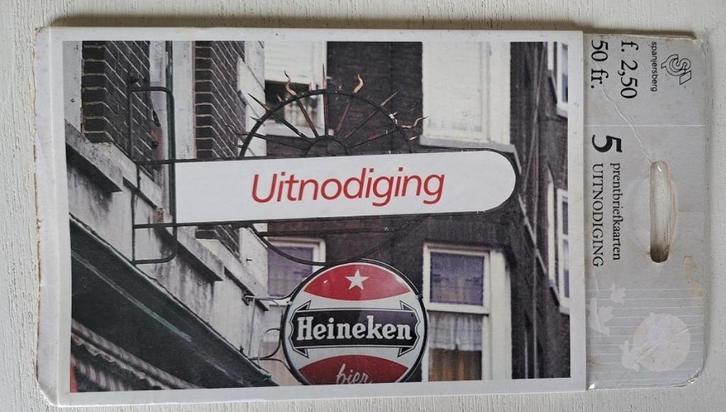 Heineken Prentbriefkaarten: Uitnodiging 5 st., Verzamelen, Biermerken, Zo goed als nieuw, Reclamebord, Plaat of Schild, Heineken
