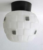 Vintage lamp glas messing retro hanglamp amber 70's, Huis en Inrichting, Lampen | Plafondlampen, Ophalen of Verzenden, Gebruikt