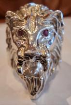 zilveren heren leeuw ring met 2 robijnen, Nieuw, 20 of groter, Heer, Ophalen of Verzenden
