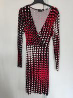 Season dames jurk rood / zwart / wit gestipt met diepe v-hal, Maat 42/44 (L), Ophalen of Verzenden, Zo goed als nieuw, Knielengte