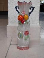 Leuke vaas met bloemdecoraties, Huis en Inrichting, Gebruikt, Overige kleuren, Ophalen of Verzenden, Glas