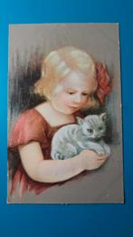 Blond meisje met kitten poes. Usaba style, Verzamelen, Ansichtkaarten | Dieren, Ophalen of Verzenden, Voor 1920, Ongelopen, Hond of Kat