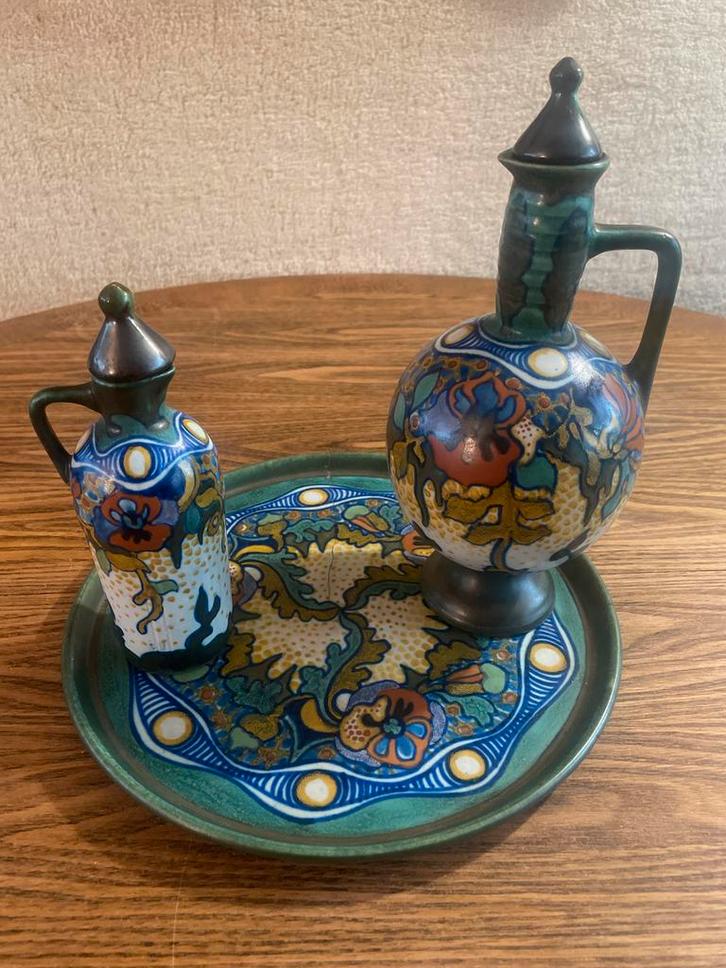 Art Nouveau Keramiek Set plateel zuid-holland, Antiek en Kunst, Antiek | Keramiek en Aardewerk, Ophalen of Verzenden