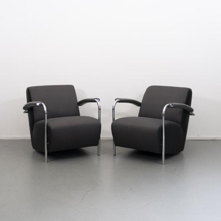 2x Leolux Scylla fauteuil - antraciet/grijze stof, Huis en Inrichting, Fauteuils, Zo goed als nieuw, Leer, Ophalen of Verzenden