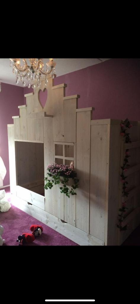 whitewash stijgerhouten kinderkamer,  vogelhuis bed en kast, Huis en Inrichting, Slaapkamer | Bedden, Eenpersoons, 100 cm, 210 cm