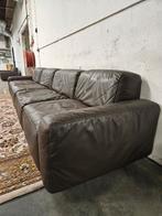 Vintage 70s Lederen Modulaire Bank Dark Brown + Poef, Gebruikt, Vintage, Leer, Ophalen of Verzenden