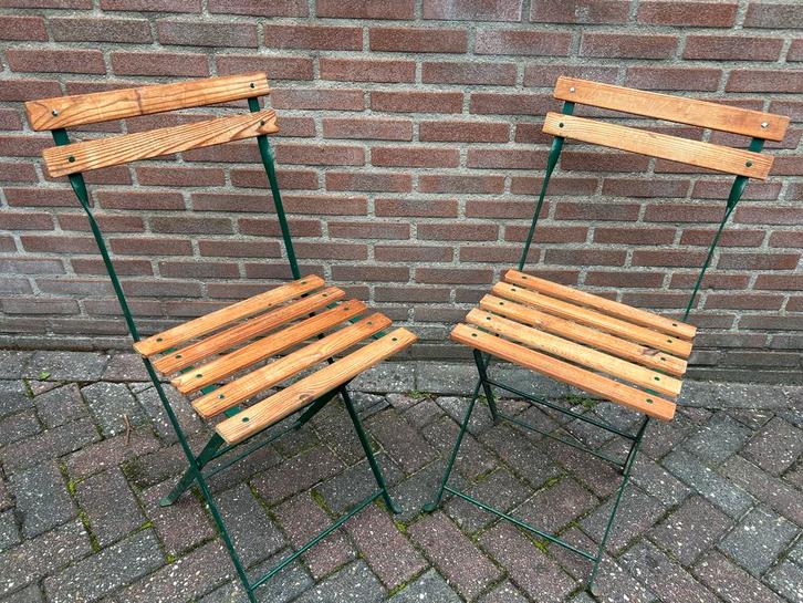 Bistro Stoeltjes - Zeer Goede Staat!, Tuin en Terras, Tuinstoelen, Gebruikt, Hout, Inklapbaar, Ophalen