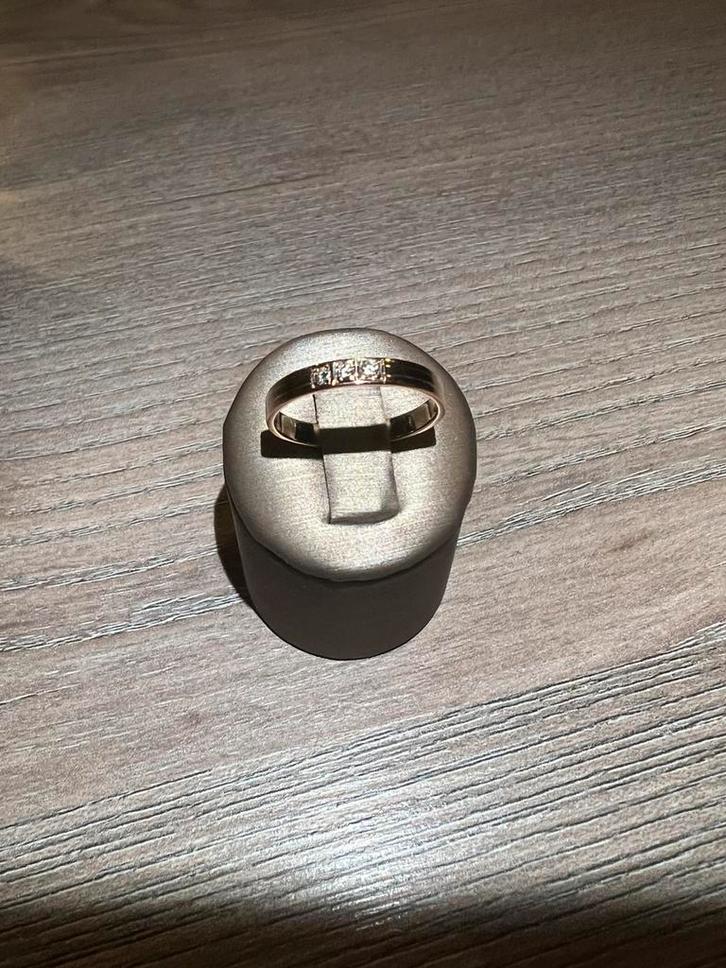14k Tricolor Gouden Ring met Diamant, Sieraden, Tassen en Uiterlijk, Ringen, Zo goed als nieuw, Dame, Kleiner dan 17, Goud, Met edelsteen