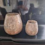 2 Waxinelichthouders 20cm & 14cm, Huis en Inrichting, Overige materialen, Ophalen of Verzenden, Zo goed als nieuw, Bruin