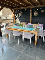 Houten Tuintafel met Banken en Klepbank, Ophalen of Verzenden, Gebruikt, Rechthoekig, Hout