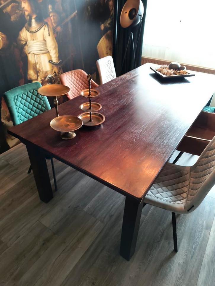 Robuuste Eettafel + 6 Stoelen (Zo Goed Als Nieuw), Huis en Inrichting, Tafels | Eettafels, Zo goed als nieuw, 50 tot 100 cm, 200 cm of meer