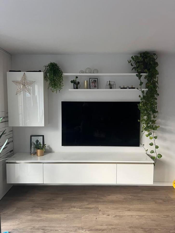 Wandmeubel wit., Huis en Inrichting, Kasten | Televisiemeubels, Gebruikt, 150 tot 200 cm, 200 cm of meer, 25 tot 50 cm, Overige houtsoorten