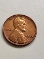 Munt USA one cent 1945 Lincoln wheat penny no mintmark, Ophalen of Verzenden, Noord-Amerika