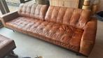 Cognac leren 3-zits bank + hocker - Loods 5, Ophalen, 250 tot 300 cm, Gebruikt, Driepersoons