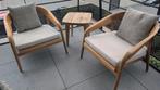 Loungeset Lacrima teak (2 stoelen + tafeltje) Exterioo, Bijzettafel, Teakhout, Zo goed als nieuw, Loungeset