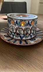 Windlicht theelicht aardewerk blauw wit bruin, Verzenden, Zo goed als nieuw, Bruin