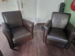 Donkerbruine, leren stoelen, Huis en Inrichting, Fauteuils, Ophalen, Gebruikt, Minder dan 75 cm, Leer