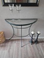 Sidetable zwart metaal met glas, Huis en Inrichting, Tafels | Sidetables, Ophalen, 100 tot 150 cm, Zo goed als nieuw, Glas