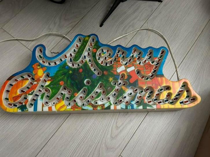 Vintage Kerst licht bak, Merry Christmas gekleurde lampjes, Diversen, Kerst, Gebruikt, Ophalen